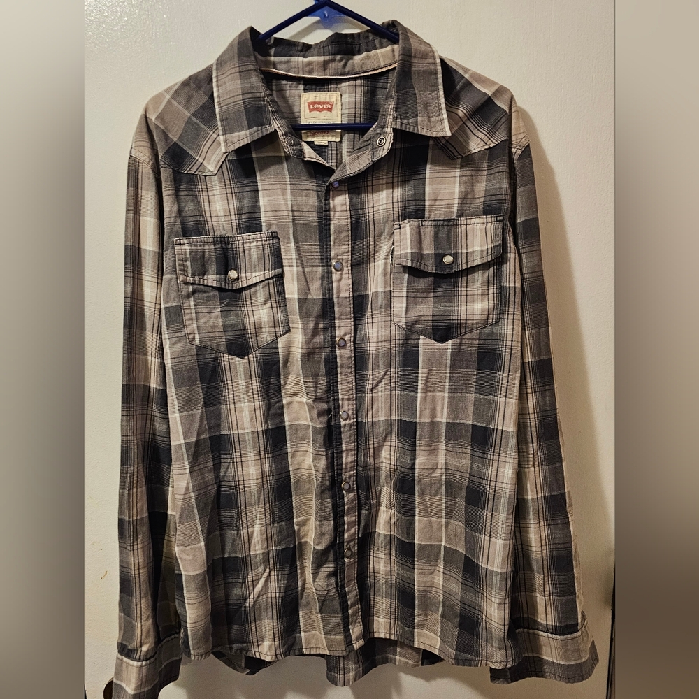 Levi's Button Up Pearl Snap Longsleeve Shirt Plaid Multicolor Mens Size XL
